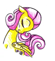 Size: 1280x1435 | Tagged: safe, artist:toonfreak, derpibooru import, fluttershy, pegasus, pony, eyes closed, female, mare, simple background, solo, traditional art, white background