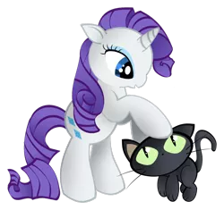 Size: 1280x1204 | Tagged: safe, artist:toonfreak, derpibooru import, rarity, cat, pony, unicorn, female, kuroneko-sama, mare, petting, simple background, transparent background, trigun