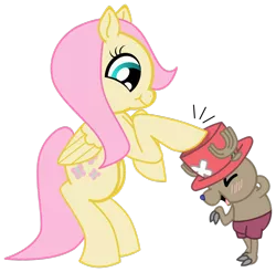 Size: 1280x1262 | Tagged: safe, artist:toonfreak, derpibooru import, fluttershy, pegasus, pony, choppershy, female, mare, one piece, rearing, simple background, tony tony chopper, transparent background