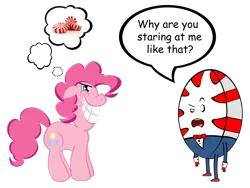 Size: 1280x960 | Tagged: safe, artist:toonfreak, derpibooru import, pinkie pie, earth pony, pony, adventure time, female, floppy ears, imminent vore, mare, peppermint butler, simple background, transparent background