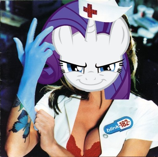Size: 512x511 | Tagged: album cover, artist needed, bend over, blink182, breasts, cover, derpibooru import, enema of the state, female, imminent prostate exam, implied anal fingering, janine lindemulder, nurse, parody, rarity, rubber gloves, suggestive