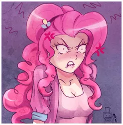 Size: 586x593 | Tagged: angry, artist:songoftheshoebox, derpibooru import, female, human, humanized, lip bite, pinkie pie, pinkie promise, safe, solo