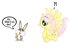 Size: 1280x866 | Tagged: safe, artist:toonfreak, derpibooru import, fluttershy, pegasus, pony, bugs bunny, carrot, crossover, female, food, mare, simple background, transparent background