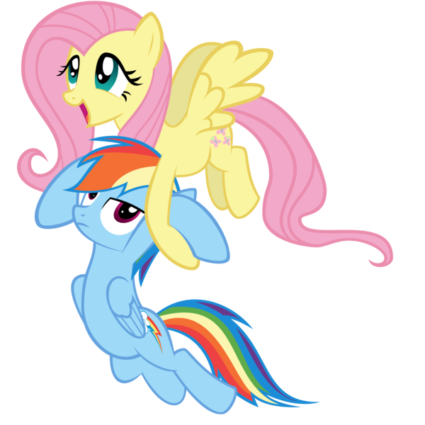 Size: 10000x10000 | Tagged: safe, artist:gratlofatic, derpibooru import, fluttershy, rainbow dash, pegasus, pony, may the best pet win, absurd resolution, carrying, duo, female, flying, happy, mare, simple background, transparent background, vector