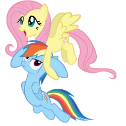 Size: 10000x10000 | Tagged: safe, artist:gratlofatic, derpibooru import, fluttershy, rainbow dash, pegasus, pony, may the best pet win, absurd resolution, carrying, duo, female, flying, happy, mare, simple background, transparent background, vector
