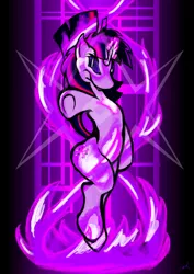 Size: 2480x3508 | Tagged: safe, artist:saliantsunbreeze, derpibooru import, twilight sparkle, pony, unicorn, abstract background, bipedal, female, high res, magic, mare, pointing, solo