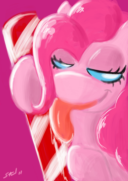 Size: 1240x1754 | Tagged: safe, artist:saliantsunbreeze, derpibooru import, pinkie pie, earth pony, pony, candy cane, female, licking, mare, solo