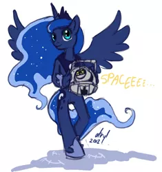 Size: 470x500 | Tagged: alicorn, anthro, artist:atryl, crossover, derpibooru import, female, personality core, portal 2, portal (valve), princess luna, safe, space core, unguligrade anthro