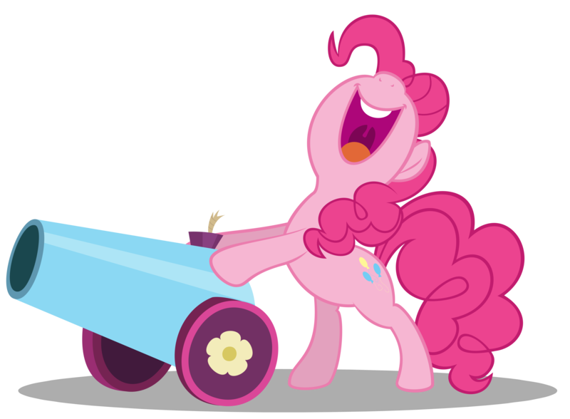 Size: 10000x7353 | Tagged: safe, artist:gratlofatic, derpibooru import, pinkie pie, earth pony, pony, absurd resolution, bipedal, bipedal leaning, female, leaning, mare, open mouth, party cannon, simple background, smiling, solo, transparent background, vector