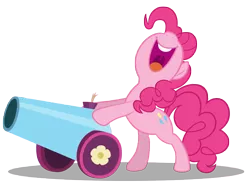 Size: 10000x7353 | Tagged: safe, artist:gratlofatic, derpibooru import, pinkie pie, earth pony, pony, absurd resolution, bipedal, bipedal leaning, female, leaning, mare, open mouth, party cannon, simple background, smiling, solo, transparent background, vector