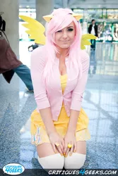 Size: 512x768 | Tagged: clothes, cosplay, derpibooru import, fluttershy, human, irl, irl human, jessica nigri, photo, safe, source needed, sweater, sweatershy