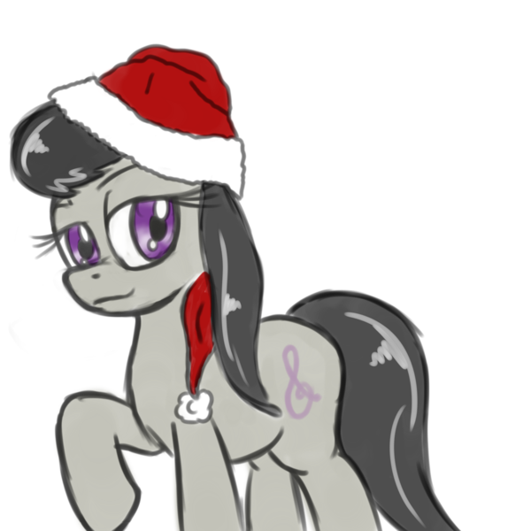 Size: 3400x3400 | Tagged: safe, artist:caumen, derpibooru import, octavia melody, earth pony, pony, christmas, female, hat, high res, holiday, mare, raised hoof, santa hat, simple background, solo, transparent background