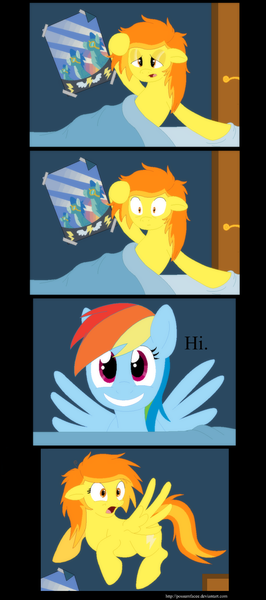 Size: 822x1856 | Tagged: source needed, safe, artist:thegamblehorse, deleted from derpibooru, derpibooru import, rainbow dash, spitfire, pegasus, pony, bed, creepy rainbow dash, female, lesbian, mare, shipping, sleeping, spitdash, spread wings, stalker, stalker dash, wingboner, wings