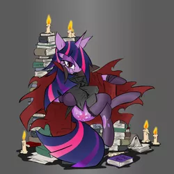 Size: 2880x2880 | Tagged: safe, artist:skutchi, artist:zev, derpibooru import, twilight sparkle, pony, unicorn, book, book throne, candle, clothes, female, high res, mare, pile, sitting, solo, stockings, throne