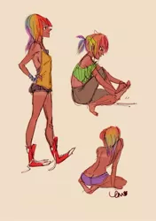Size: 582x829 | Tagged: artist:emmy, breasts, converse, derpibooru import, female, human, humanized, rainbow dash, shoes, solo, solo female, suggestive, tan lines