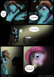 Size: 1000x1410 | Tagged: semi-grimdark, artist:pinkanon, derpibooru import, pinkie pie, rainbow dash, earth pony, pegasus, pony, comic:cupcakes the comic, fanfic:cupcakes, comic, female, femdom, femsub, mare, submissive