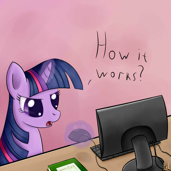 Size: 2000x2000 | Tagged: dead source, safe, artist:polkin, derpibooru import, twilight sparkle, pony, unicorn, computer, female, high res, magic, mare, mousepad, solo, telekinesis