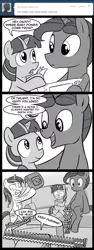 Size: 600x1600 | Tagged: safe, artist:madmax, derpibooru import, night light, shining armor, twilight sparkle, pony, unicorn, madmax silly comic shop, bad parenting, colt, comic, couch, filly, filly twilight sparkle, gallows humor, gasoline, grayscale, imminent grimdark, imminent suicide, male, monochrome, scared, sex education, stallion, younger
