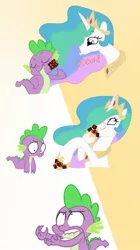 Size: 763x1367 | Tagged: safe, artist:peppersupreme, derpibooru import, princess celestia, spike, alicorn, dragon, pony, comic, female, male, mare, photoshop, trollestia