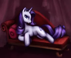 Size: 1863x1519 | Tagged: dead source, safe, artist:nyarmarr, derpibooru import, rarity, pony, unicorn, fainting couch, female, mare, side, solo