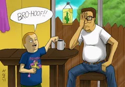 Size: 993x688 | Tagged: artist:garth2the2ndpower, bobby hill, clothes, derpibooru import, duo, facepalm, father and child, father and son, fluttershy, glasses, hank hill, human, jeans, king of the hill, male, man, pants, safe, shirt, t-shirt