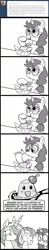 Size: 375x1920 | Tagged: safe, artist:madmax, derpibooru import, lyra heartstrings, princess celestia, oc, oc:madmax, alicorn, pony, unicorn, madmax silly comic shop, banana split, comic, female, mameshiba, mare, mind blown, monochrome, spoon
