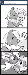 Size: 600x1600 | Tagged: suggestive, artist:madmax, derpibooru import, big macintosh, earth pony, pony, madmax silly comic shop, bed, comic, female, implied sex, incest, kissing, mad (tv series), mad magazine, male, maplejack, mare, monochrome, pillow, stallion