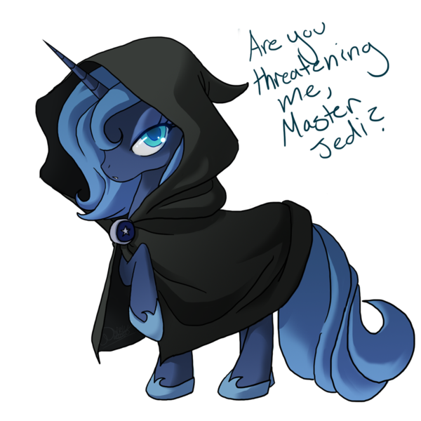 Size: 864x864 | Tagged: safe, artist:the-orator, derpibooru import, princess luna, alicorn, pony, cloak, clothes, colored pupils, female, hilarious in hindsight, hood, mare, raised hoof, s1 luna, simple background, sith, solo, star wars, transparent background