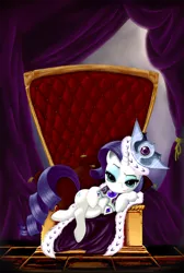 Size: 1144x1700 | Tagged: dead source, safe, artist:macflash2, derpibooru import, princess platinum, rarity, pony, unicorn, clothes, costume, dreamworks face, female, looking at you, mare, photoshop, smug, smugity, solo, throne