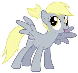 Size: 5000x4676 | Tagged: safe, artist:jennieoo, derpibooru import, derpy hooves, pegasus, pony, absurd resolution, alternate hairstyle, female, mare, ponytail, simple background, solo, spread wings, transparent background, vector, wings