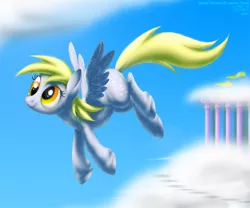 Size: 840x700 | Tagged: safe, artist:drjavi, derpibooru import, derpy hooves, pegasus, pony, cloud, female, flying, mare, sky, solo