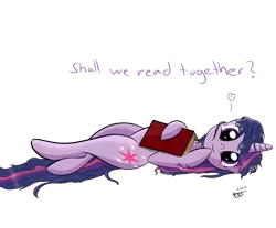 Size: 1208x1000 | Tagged: safe, artist:ratofdrawn, derpibooru import, twilight sparkle, pony, unicorn, bed mane, blushing, book, bronybait, cute, female, heart, looking at you, mare, on back, simple background, smiling, solo, transparent background, twiabetes