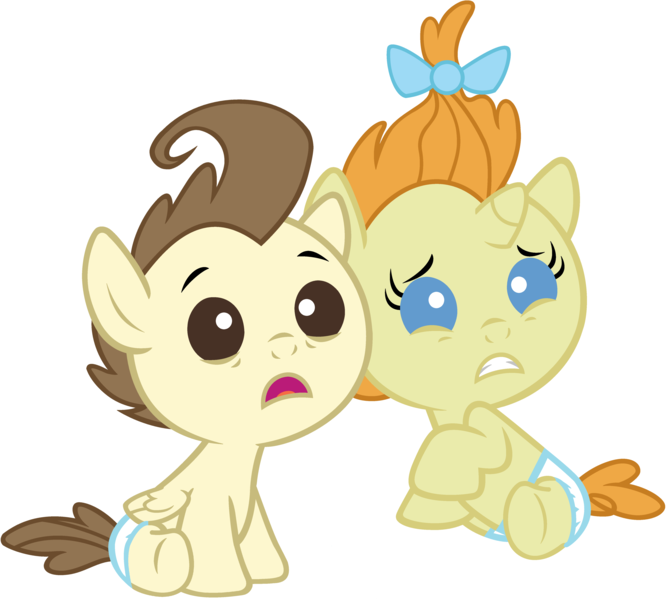 Size: 4800x4320 | Tagged: safe, artist:beavernator, derpibooru import, pound cake, pumpkin cake, pegasus, pony, unicorn, baby cakes, absurd resolution, babies, baby eyes, baby ponies, diaper, diapered, diapered colt, diapered filly, diapered foals, duo, female, frown, gritted teeth, male, one month old colt, one month old filly, one month old foals, raised hoof, scared, simple background, sitting, white background, white diapers, wide eyes