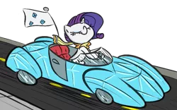 Size: 765x478 | Tagged: dead source, safe, artist:tess, derpibooru import, rarity, pony, unicorn, car, clothes, driving, eyes closed, female, mare, scarf, solo