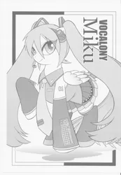 Size: 4371x6306 | Tagged: artist needed, safe, derpibooru import, ponified, pegasus, pony, absurd resolution, female, hatsune miku, mare, monochrome, solo, vocaloid