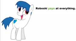 Size: 697x379 | Tagged: safe, derpibooru import, oc, oc:roboshi, unofficial characters only, earth pony, pony, male, meta, roboshi (user), simple background, solo, stallion, white background