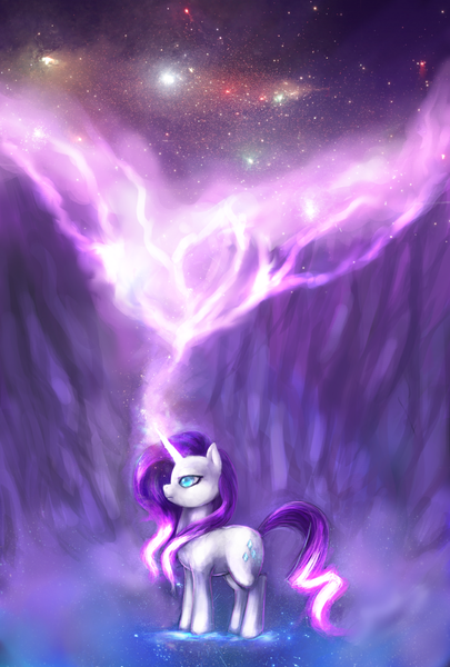 Size: 900x1333 | Tagged: safe, artist:miokillerwinx, derpibooru import, rarity, pony, unicorn, female, magic, mare, solo, space, stars