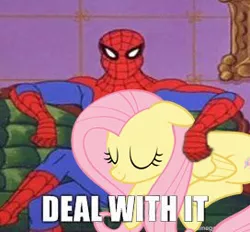 Size: 272x252 | Tagged: safe, derpibooru import, fluttershy, pegasus, pony, 60s spider-man, deal with it, female, floppy ears, mare, meme, spider-man