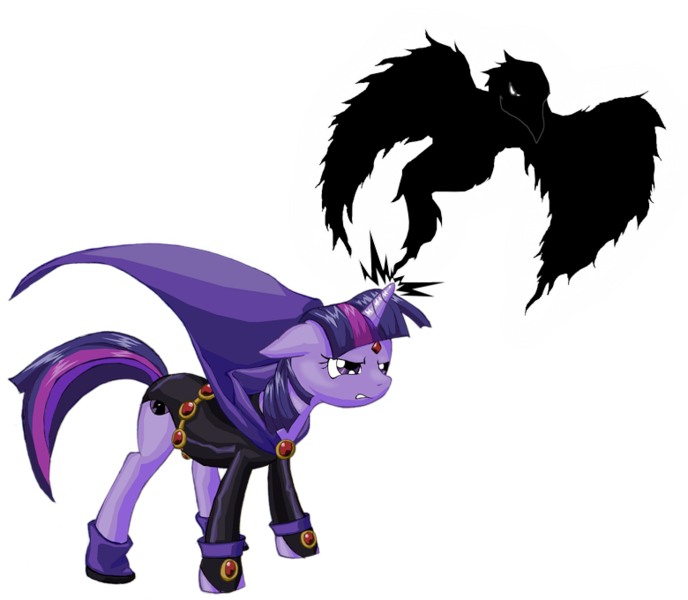 Size: 780x680 | Tagged: safe, artist:djlavasurfer, derpibooru import, twilight sparkle, pony, unicorn, actor allusion, cape, clothes, crossover, female, floppy ears, mare, raven (teen titans), simple background, solo, teen titans, transparent background, twiraven, voice actor joke