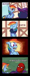 Size: 700x1750 | Tagged: safe, artist:uc77, derpibooru import, mare do well, rainbow dash, pegasus, pony, comic, crossover, female, mare, shocked, spider-man, unmasked