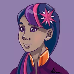 Size: 600x600 | Tagged: artist:alienfirst, bust, derpibooru import, female, human, humanized, indian, portrait, safe, simple background, solo, twilight sparkle