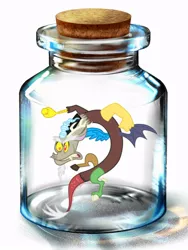 Size: 600x800 | Tagged: angry, artist needed, bottle, derpibooru import, discord, micro, pony in a bottle, safe, solo