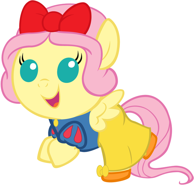 Size: 4200x4000 | Tagged: safe, artist:beavernator, derpibooru import, fluttershy, pegasus, pony, absurd resolution, baby, baby pony, clothes, cosplay, cute, disney princess, dress, female, filly, foal, shyabetes, simple background, snow white, solo, white background