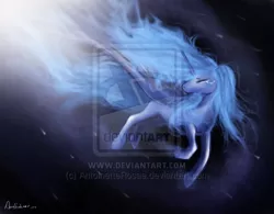 Size: 600x467 | Tagged: dead source, safe, artist:antoinetterosae, derpibooru import, princess luna, alicorn, pony, crying, deviantart watermark, eyes closed, female, flying, mare, sad, signature, solo, watermark