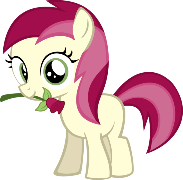 Size: 2977x2928 | Tagged: safe, artist:rainbro41, derpibooru import, roseluck, earth pony, pony, blank flank, female, filly, flower, flower in mouth, foal, high res, mouth hold, rose, simple background, solo, transparent background