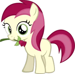 Size: 2977x2928 | Tagged: safe, artist:rainbro41, derpibooru import, roseluck, earth pony, pony, blank flank, female, filly, flower, flower in mouth, foal, high res, mouth hold, rose, simple background, solo, transparent background
