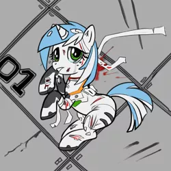 Size: 850x850 | Tagged: semi-grimdark, artist:mew, derpibooru import, ponified, pony, unicorn, bandage, blood, clothes, crying, female, injured, mare, neon genesis evangelion, rei ayanami, side, solo, torn clothes