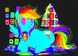 Size: 900x655 | Tagged: artist needed, semi-grimdark, derpibooru import, rainbow dash, pegasus, pony, female, lsd dream emulator, mare, prone, solo, trippy, weird