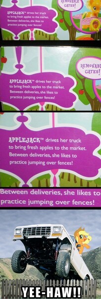 Size: 497x1459 | Tagged: safe, derpibooru import, applejack, earth pony, pony, applejack truck, car, female, ford, ford f-150, mare, meta, redneck, solo, toy packaging, truck, yeehaw