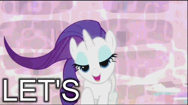 Size: 640x360 | Tagged: suggestive, derpibooru import, edit, edited screencap, screencap, rarity, pony, unicorn, secret of my excess, animated, bedroom eyes, blinking, bronybait, caption, female, gif, image macro, implied sex, lip bite, looking at you, love face, mare, meme, open mouth, smiling, solo, solo female, trotting